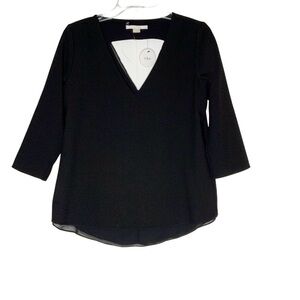 C & E black NWT blouse with front and back V neckline. Size M